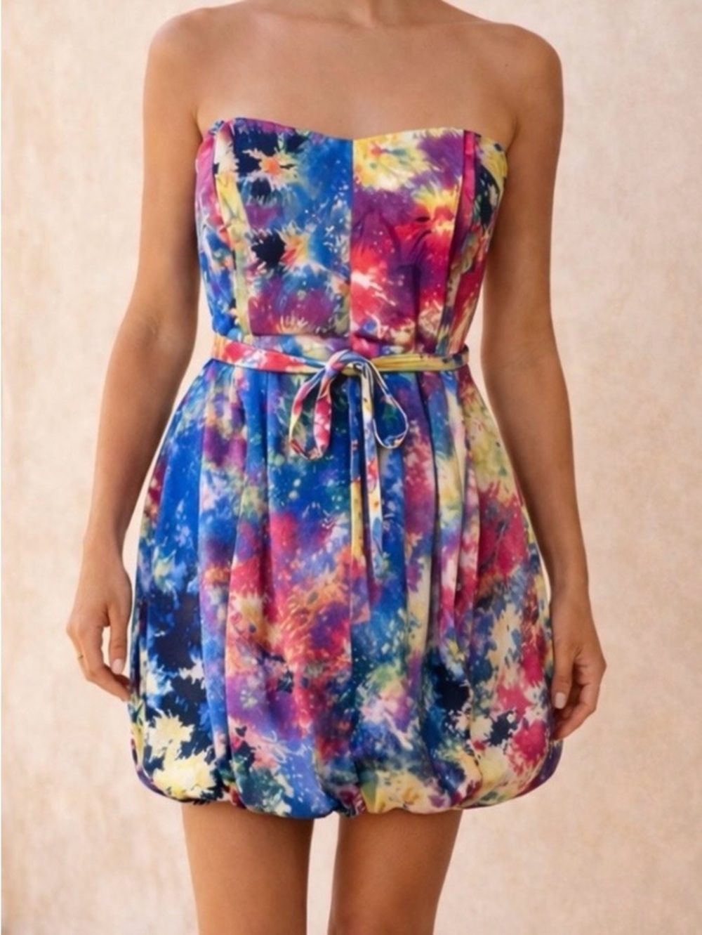 Zimmermann Silk Strapless Tie Dye Mini Dress Belted Resort Vacation Size 2 US 8